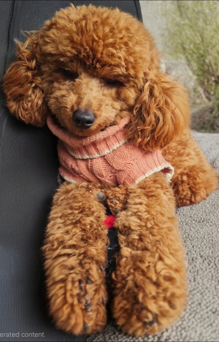 Tosia curled up in a peach jumper, tucked into a cushion